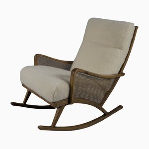 Sheepskin Wooden Rocking Chair, 1950s