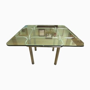 Moderner quadratischer Tisch aus Metall und Glas
