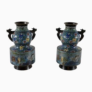 Spätes 19. Jh. Cloisonne Emaille Vasen, Japan, 2er Set