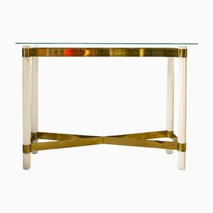 Table Console en Bois Laqué, Laiton et Verre, Italie, 1970s