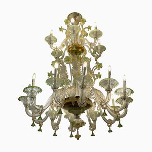 Green and Gold Murano Glass Chandelier, 1990s