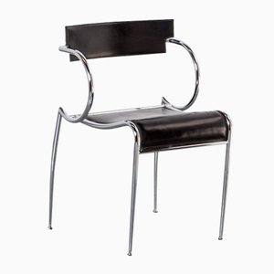 Postmoderner Stuhl aus Chrom & schwarzem Leder, 1980er
