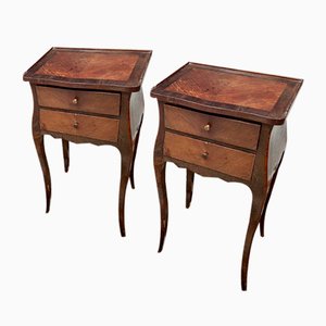 French Inlaid Walnut Bedside Nightstands, 1900s, Set of 2