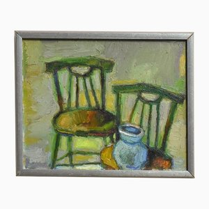 Arnold Eres, Chairs, Oil on Canvas, 1975, Framed