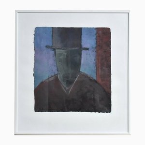 Peter Arnesson, Portrait of Man with Hat, 20th Century, Mixed Media on Paper, Framed
