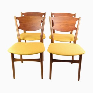 Danish Teak & Yellow Fabric Dining Chairs, 1960, Set of 4