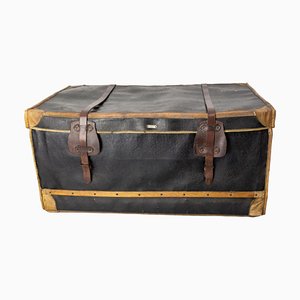 Late 19th Century French Leather Trunk with Train Labels