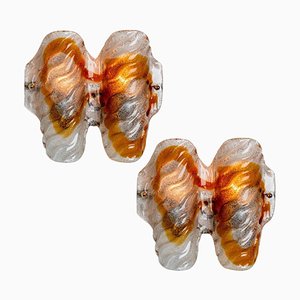 Murano Clear and Orange Glass Wall Lights, 1970s, Set of 2