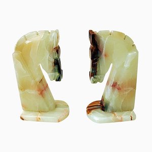Vintage Handacarved Onyx Horseheads Bookends, Italy, 1970s, Set of 2
