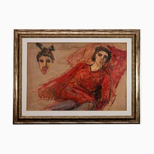 Antonio Feltrinelli, Woman in Red, Oil on Board, años 30