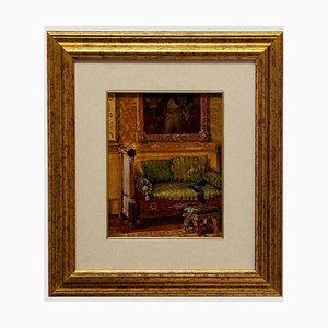 Alexander Sergheev, A French Room, Oil on Board, 1990s, Framed