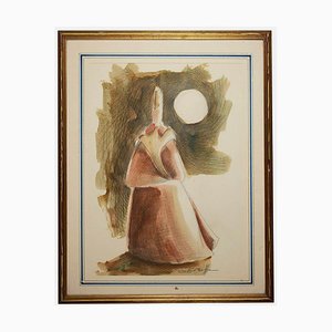 Giovanni Boffa, le Cardinal, dessin Original sur papier, années 1980, encadré