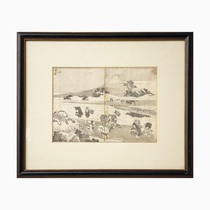 After K. Hokusai, Vue du Mont Fuji, Gravure sur Bois, 1878, Encadré