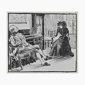 Pierre Georges Jeanniot, Conversation, Ink Drawing, 20th Century
