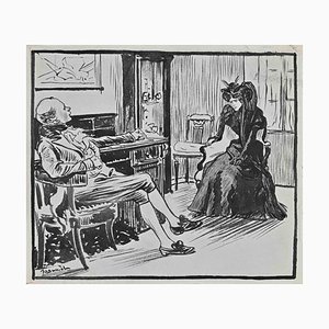 Pierre Georges Jeanniot, Conversation, Ink Drawing, Early 20th Century