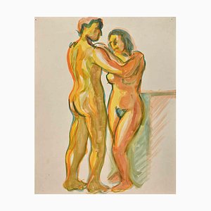 Jean Delpech, desnudo, acuarela original, mediados del siglo XX