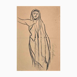 Jean Delpech, Frau, Original Aquarell, Mitte 20. Jh