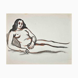 Jean Delpech, desnudo, acuarela original, mediados del siglo XX