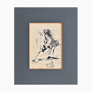 Eugenio Scorzelli, Figure of Man, Ink Drawing, Early 20th Century, Framed