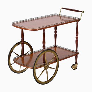 Mid-Century Italian Mahogany and Brass Serving Bar Cart, 1960s