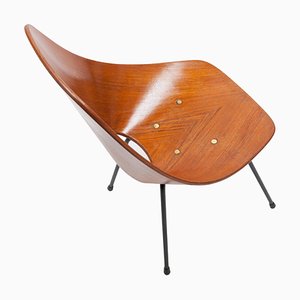 Italian Modern Walnut Plywood & Brass Medea Chair by Vittorio Nobili, 1955
