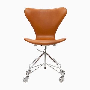 Cognac Leather First Series 3117 Desk Swivel Chair by Arne Jacobsen for Fritz Hansen, 1960
