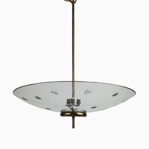 Lámpara colgante de latón y vidrio curvado al estilo de Pietro Chiesa para Fontana Arte, años 40