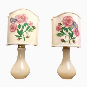 Vintage Murano Glass Table Lamps with Floral Lampshades by Gino Cenedese, Italy, 1960s, Set of 2