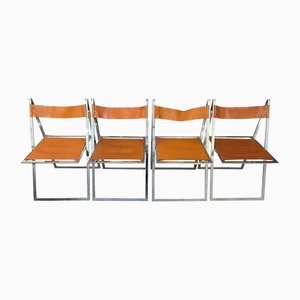 Vintage Leather Elios Foldable Chairs by Fontoni & Geraci, Italy, 1960s, Set of 4