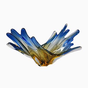 Large Blue and Ocher Centerpiece in Murano Glass, Italy, 1960s
