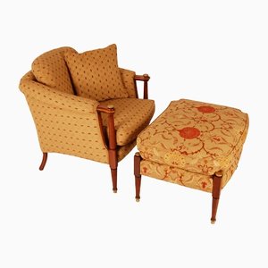 Art Deco Upholstered Club Lounge Chair with Ottoman, 1950s, Set of 2