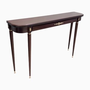 Vintage Ebonized Beech Console Table with Glass Top attributed to Paolo Buffa, Italy, 1950s