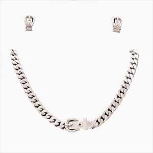 Vintage Silberne Halskette mit Schnallen und Ohrclips von Hermès, 3 . Set