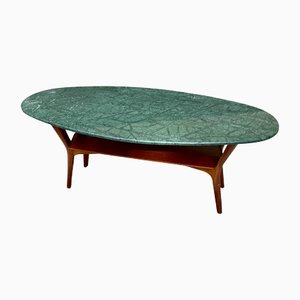 Living Room Table with Green Marble Top, 1950s