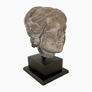 Baroque Gray Sandstone Head of a Woman on a Black Base, 1780s