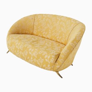 Floral Fabric and Brass Sofa by Isa Bergamo attributed to Gio Ponti, 1950s