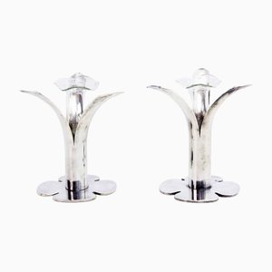 Silver Metal and Glass Vases by JLH, Set of 2