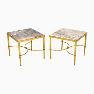 Vintage French Marble & Brass Side Tables, 1960s, Set of 2