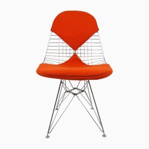 Chaise Wire DKR-2 avec Tissu d'Ameublement Orange par Ray & Charles Eames pour Herman Miller, USA, 1960s