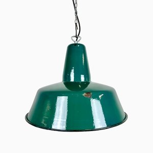 Industrielle Fabriklampe aus grüner Emaille, 1960er