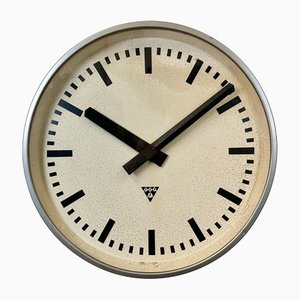 Large Industrial Grey Wall Clock from Pragotron, 1960s