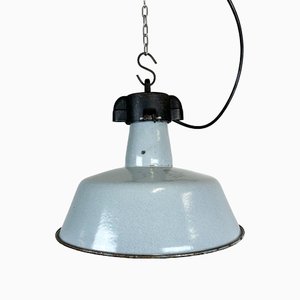 Industrial Grey Enamel Factory Lamp with Cast Iron Top, 1960s