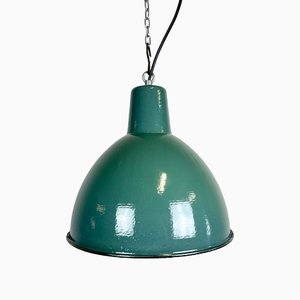 Industrielle Fabriklampe aus grüner Emaille, 1960er