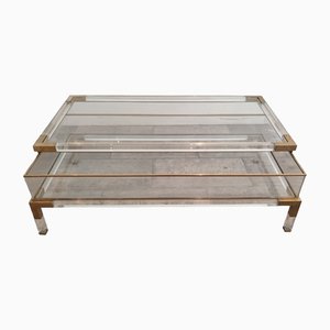 Acrylic Glass and Brass Sliding Coffee Table, 1985