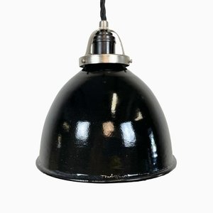 Petite Lampe à Suspension Industrielle en Émail Noir, 1950s