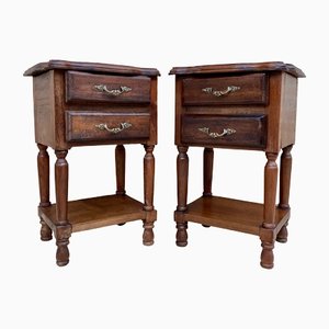 Spanish Nightstands in Walnut with 2 Drawers and Shelf, 1950, Set of 2
