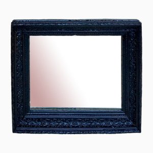 French Dark Framed Carved Wood Wall Mirror, 1920