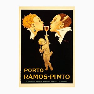 Póster publicitario francés vintage de alcohol de Porto Ramos, años 20