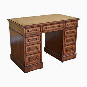 Antique English Victorian Pedestal Desk in Burr Walnut