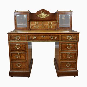 Antique Victorian Amboyna Inlaid Pedestal Desk, 1880